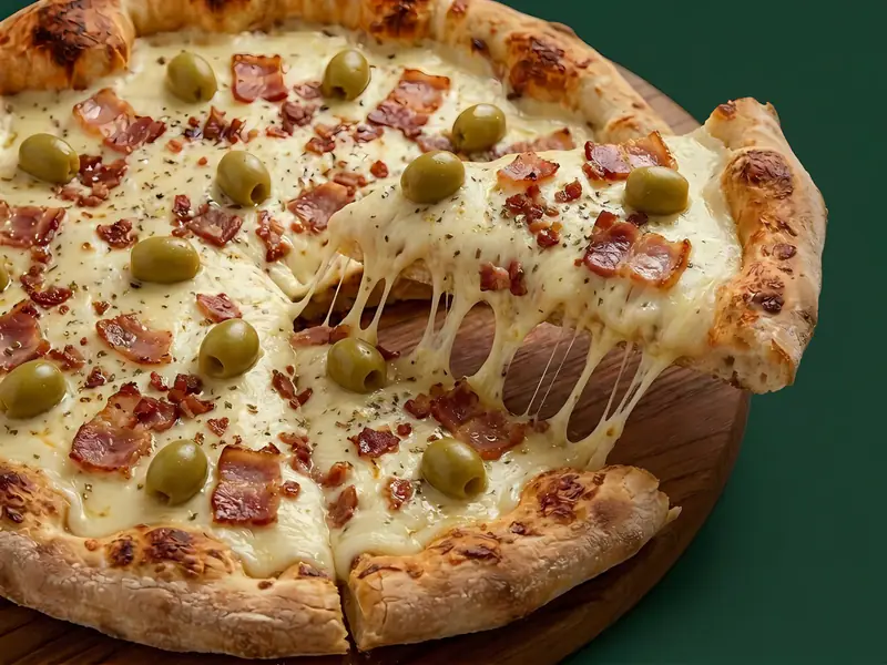 Bacon com catupiry ou mussarela.